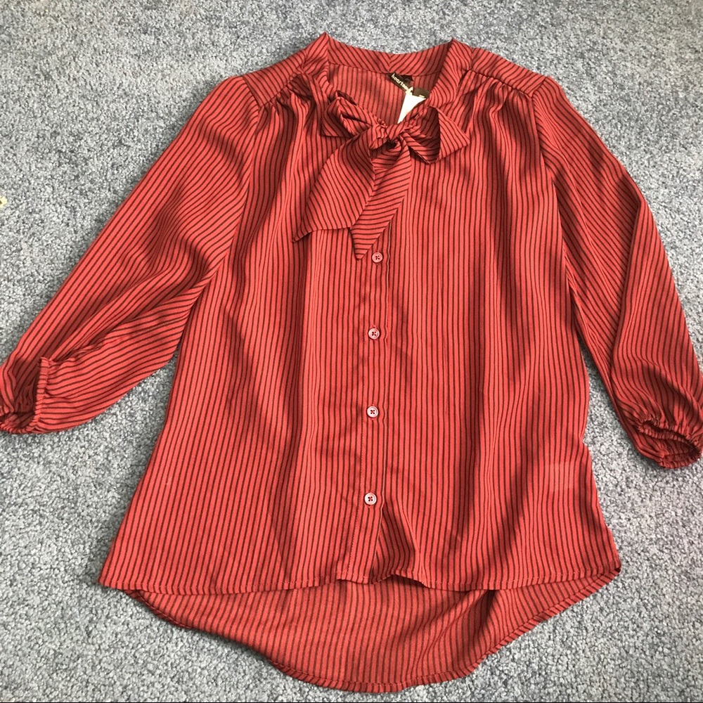 Maroon and black striped blouse